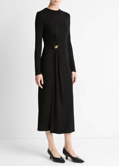 VINCE Great Value - Cinched-Waist Wool-Blend Long-Sleeve Dress in Dresses