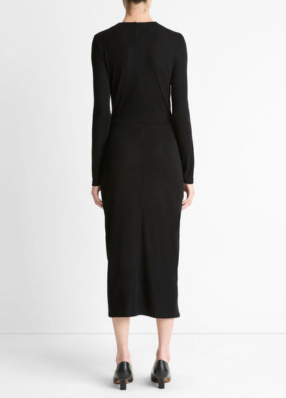 VINCE Great Value - Cinched-Waist Wool-Blend Long-Sleeve Dress in Dresses