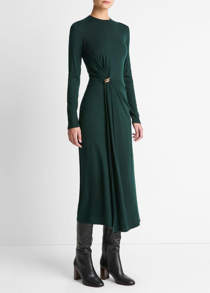 VINCE Best Price - Cinched-Waist Wool-Blend Long-Sleeve Dress in Dresses