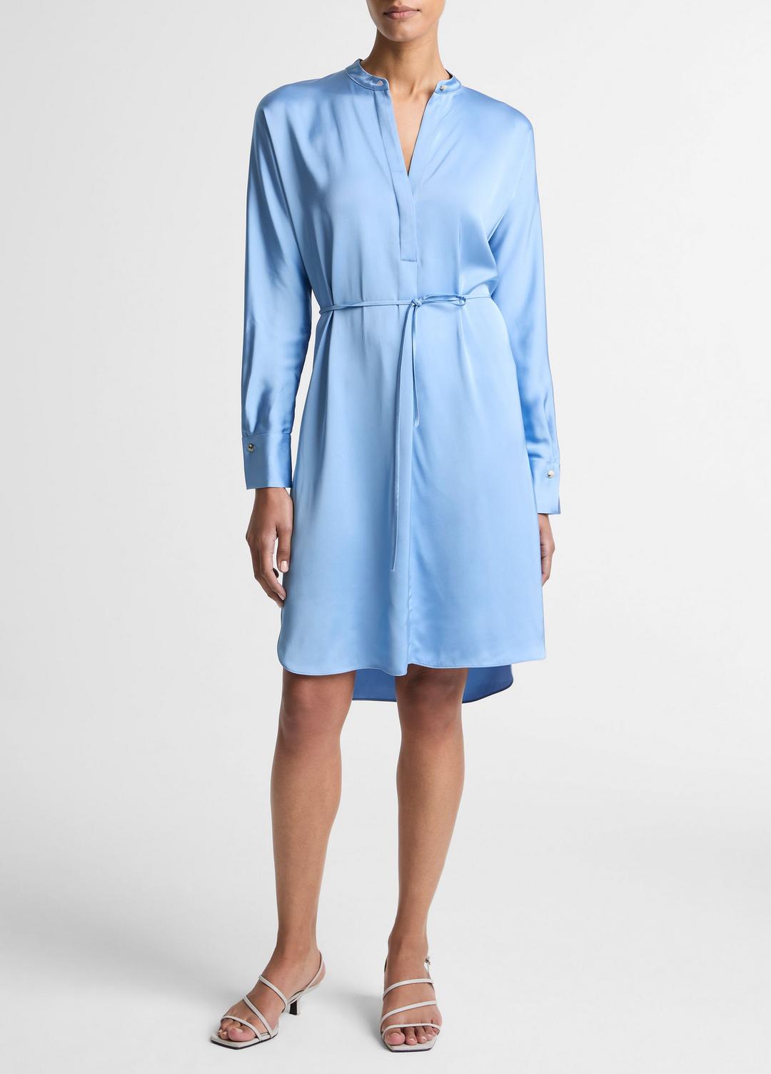 VINCE Customer Favorite - Matte Satin Band-Collar Dress in Dresses