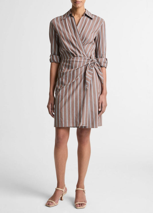 VINCE Classic - Striped Cotton-Blend Wrap Dress in Dresses