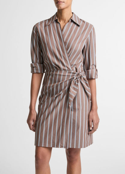 VINCE Classic - Striped Cotton-Blend Wrap Dress in Dresses