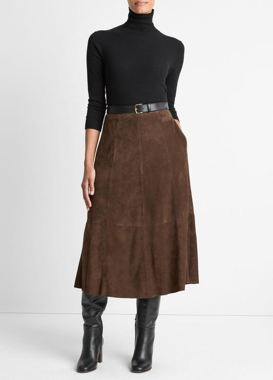 VINCE Everyday - Suede Mid-Rise Flared Skirt in Skirts