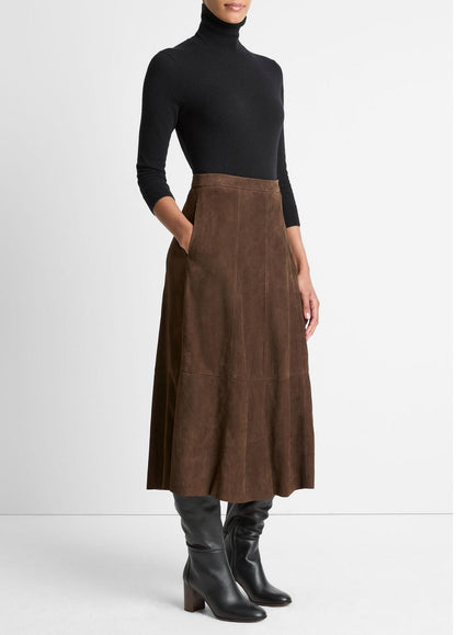 VINCE Everyday - Suede Mid-Rise Flared Skirt in Skirts