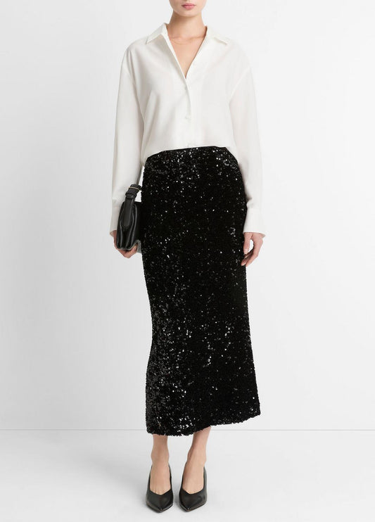 VINCE New - Sequined Velvet Column Skirt in Skirts
