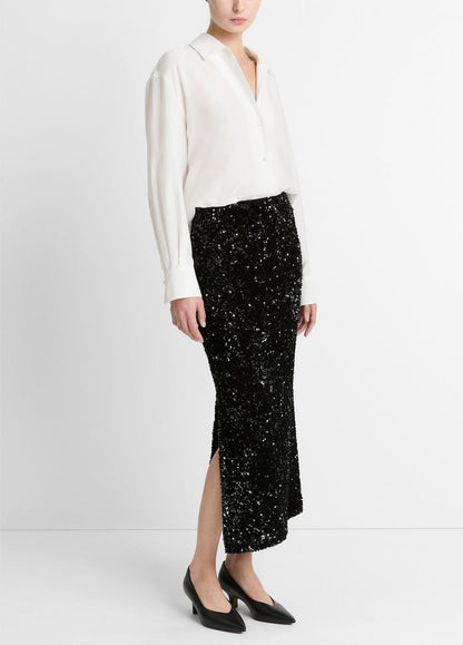 VINCE New - Sequined Velvet Column Skirt in Skirts