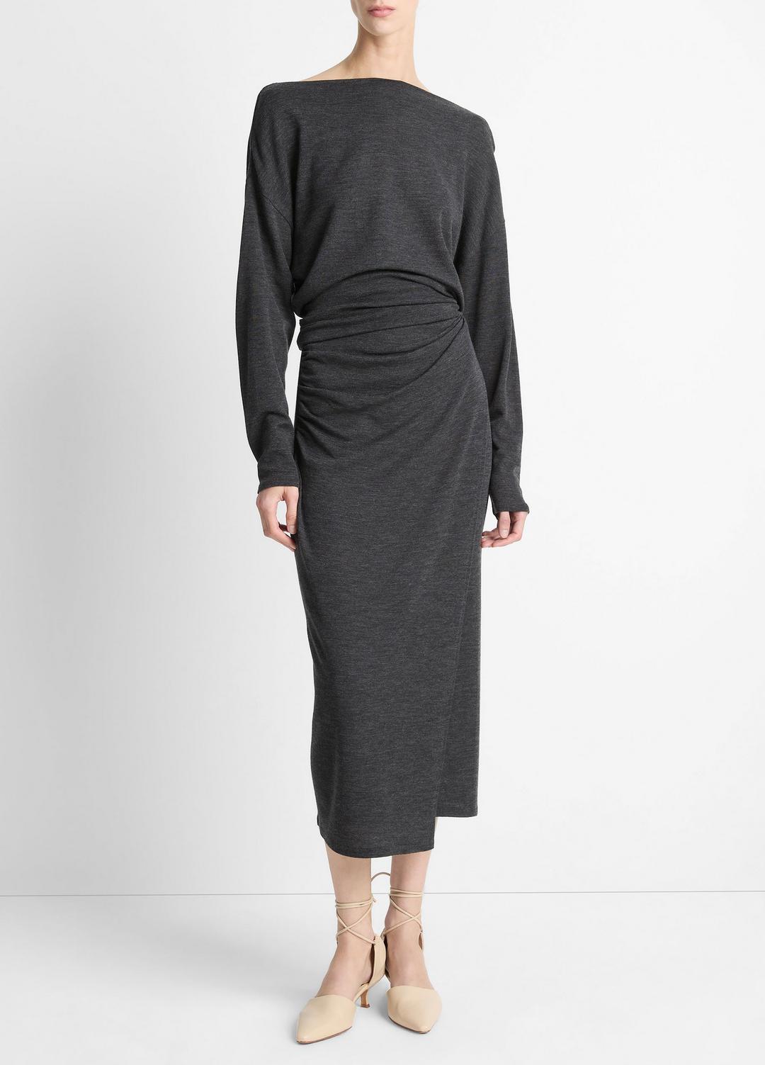 VINCE Signature - Draped-Waist Wool-Blend Midi Skirt in Skirts