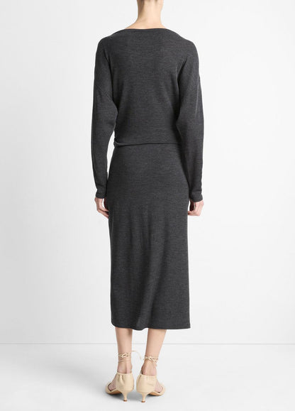VINCE Signature - Draped-Waist Wool-Blend Midi Skirt in Skirts