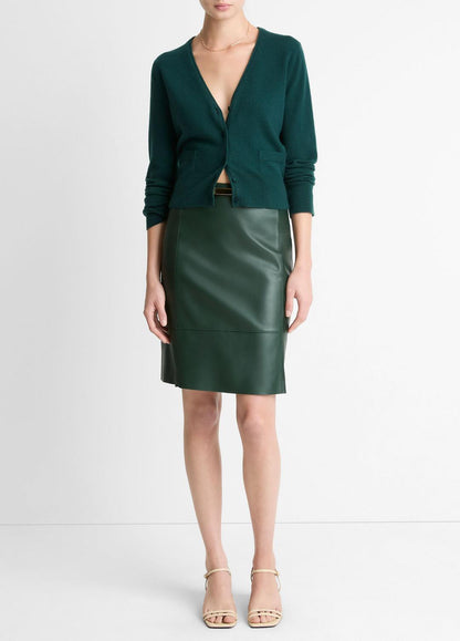VINCE Classic - Leather Flared Knee Skirt in Skirts