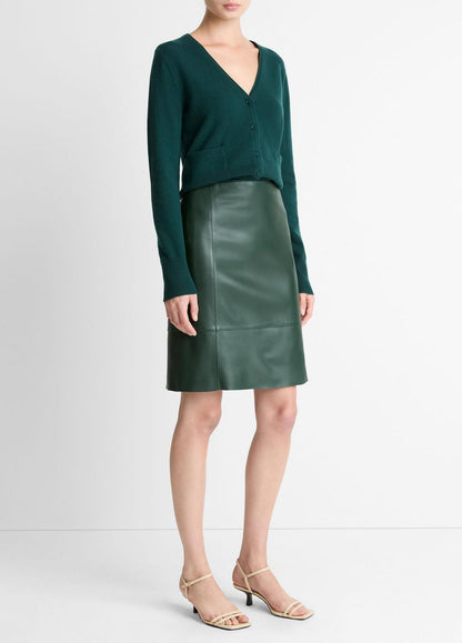 VINCE Classic - Leather Flared Knee Skirt in Skirts