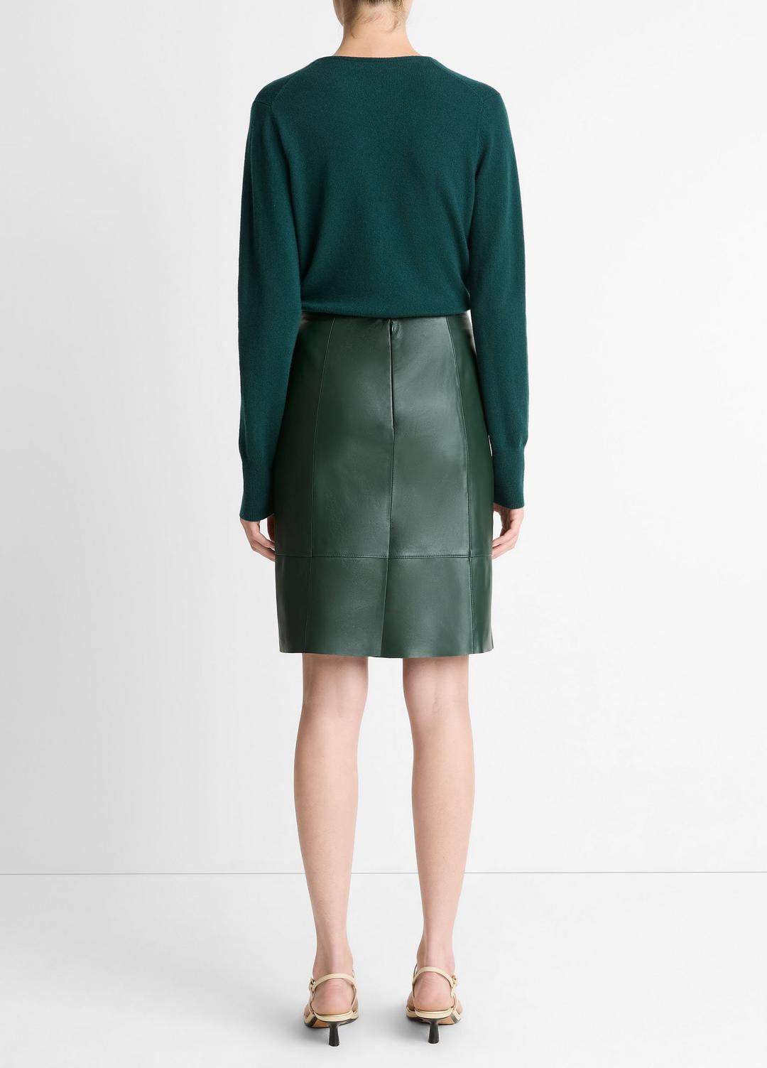 VINCE Classic - Leather Flared Knee Skirt in Skirts