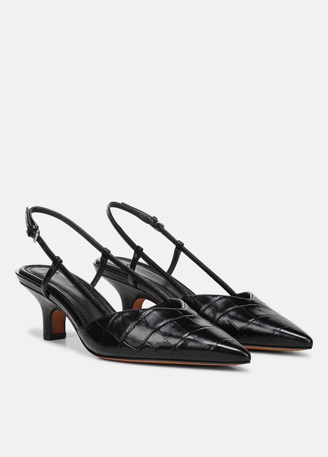 VINCE Deals - Levvy Croc-Embossed Leather Slingback Heel in Heels