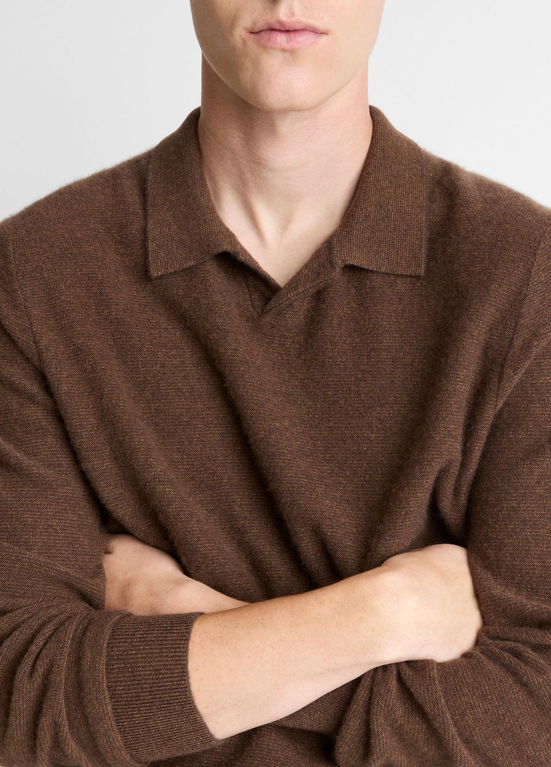 VINCE Special Offer - Feed Stripe Plush Cashmere Johnny-Collar Sweater in Cashmere