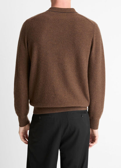 VINCE Special Offer - Feed Stripe Plush Cashmere Johnny-Collar Sweater in Cashmere