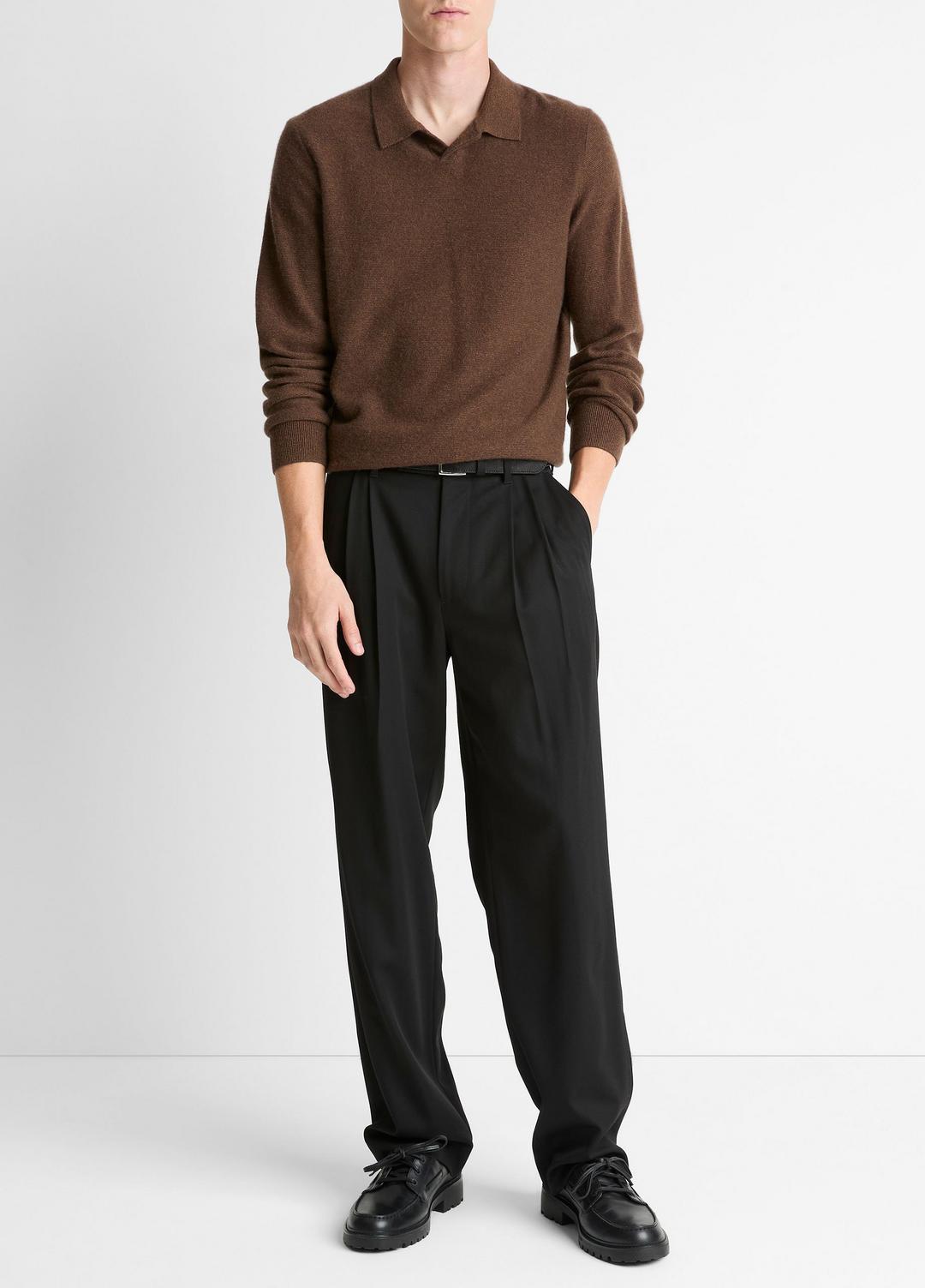 VINCE Special Offer - Feed Stripe Plush Cashmere Johnny-Collar Sweater in Cashmere