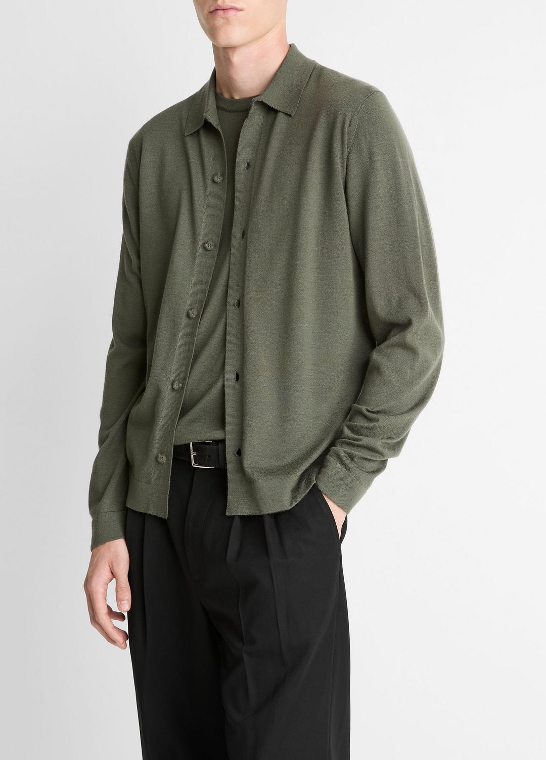 VINCE Trending - Featherweight Merino Wool-Cashmere Sweater Shirt in Long Sleeve
