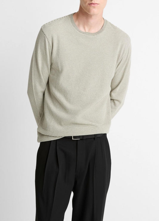 VINCE Smart Buy - Striped Double-Knit Pima Cotton Long-Sleeve T-Shirt in Long Sleeve