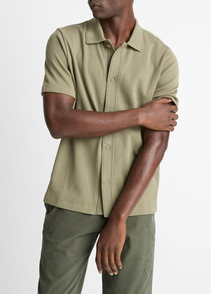 VINCE Hot Sale - Jacquard-Knit Cotton Short-Sleeve Button-Front Shirt in Short Sleeve