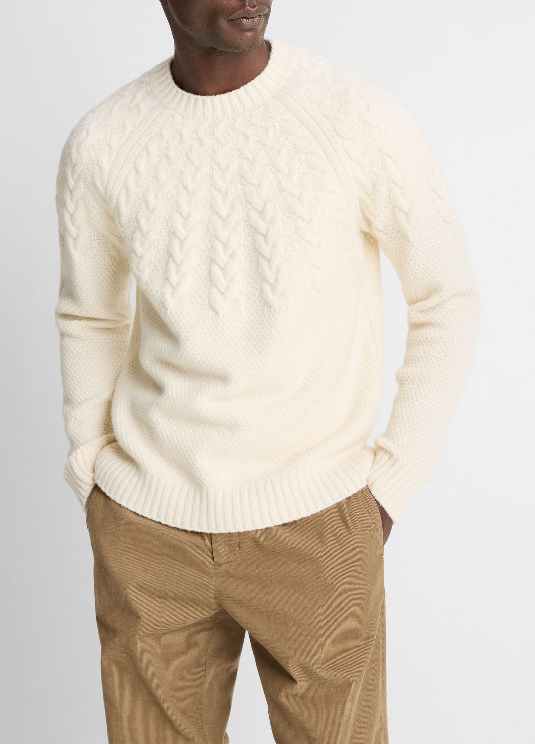 VINCE Featured - Airspun Merino Wool Cable-Yoke Sweater in Crew Neck
