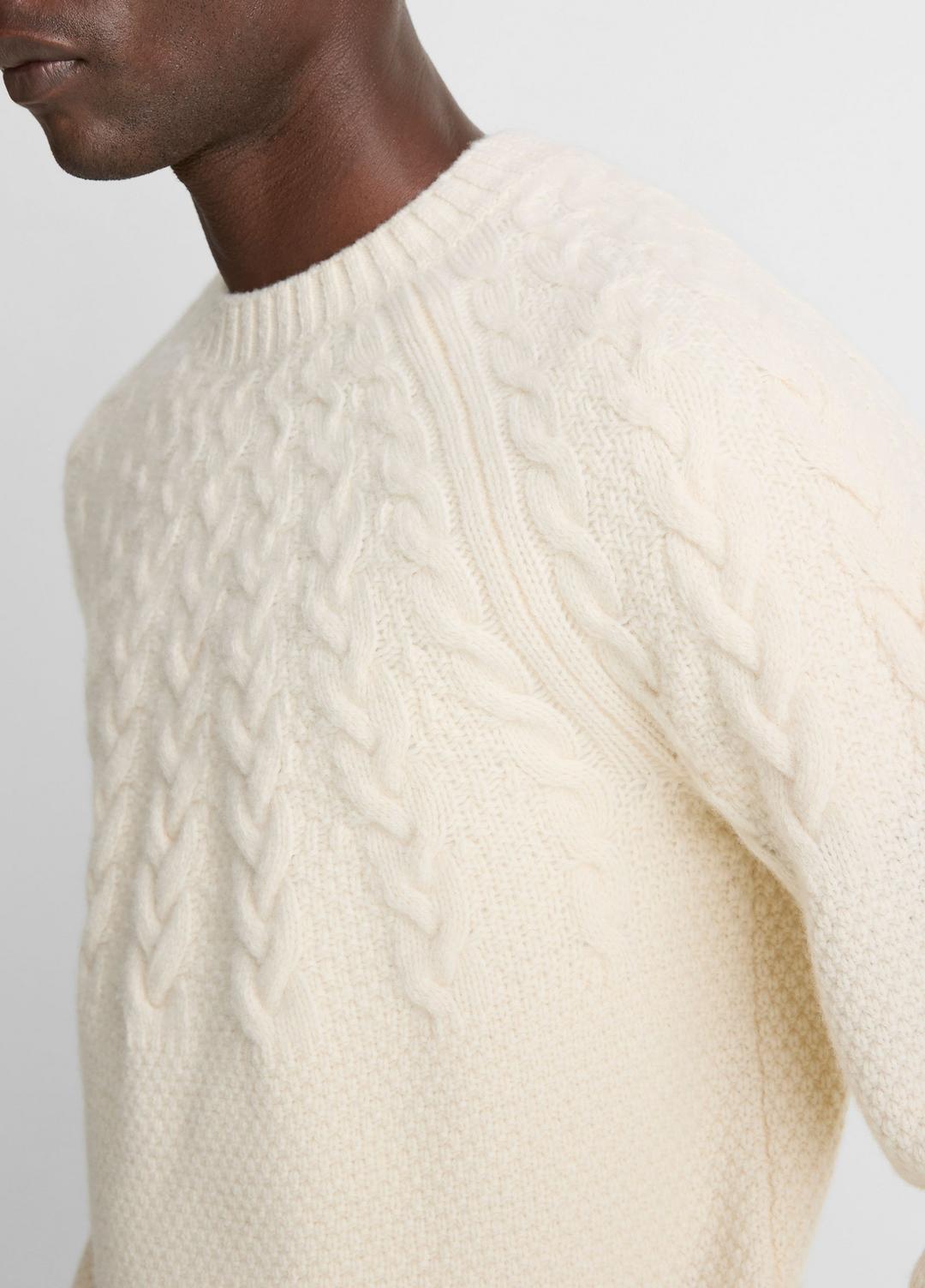 VINCE Featured - Airspun Merino Wool Cable-Yoke Sweater in Crew Neck