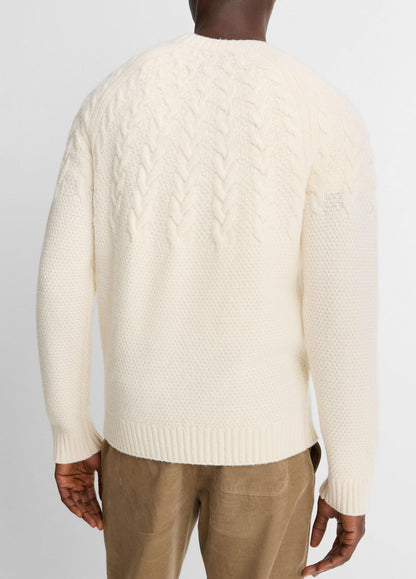 VINCE Featured - Airspun Merino Wool Cable-Yoke Sweater in Crew Neck