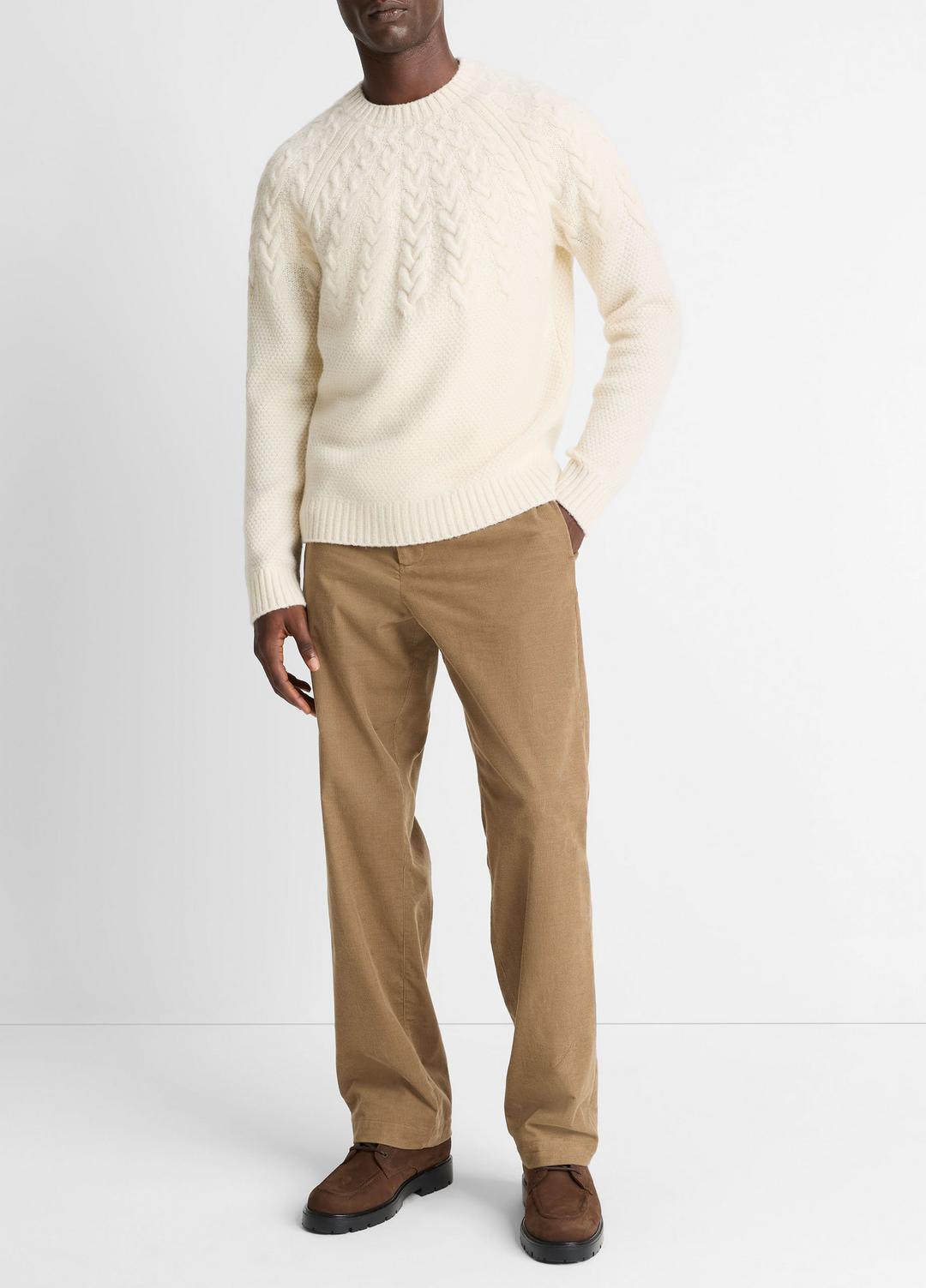VINCE Featured - Airspun Merino Wool Cable-Yoke Sweater in Crew Neck