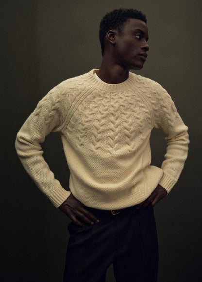 VINCE Featured - Airspun Merino Wool Cable-Yoke Sweater in Crew Neck