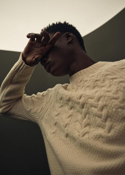VINCE Featured - Airspun Merino Wool Cable-Yoke Sweater in Crew Neck