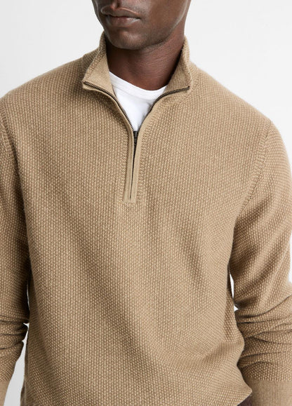 VINCE Smart Buy - Geo-Jacquard Wool-Blend Quarter-Zip Sweater in Crew Neck