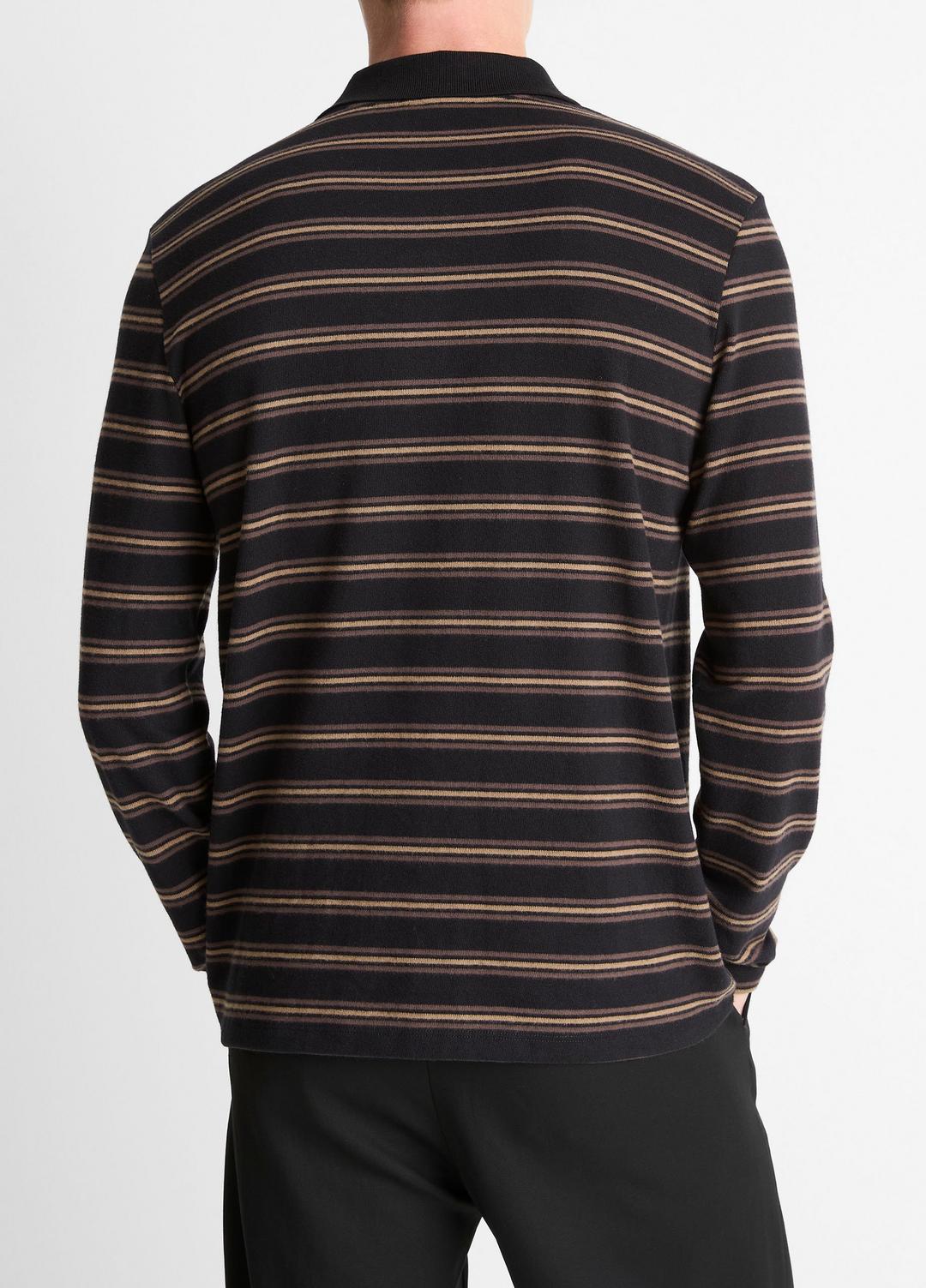 VINCE Sale - Striped Cotton-Blend Long-Sleeve Polo Shirt in Henleys & Polos