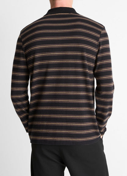 VINCE Sale - Striped Cotton-Blend Long-Sleeve Polo Shirt in Henleys & Polos