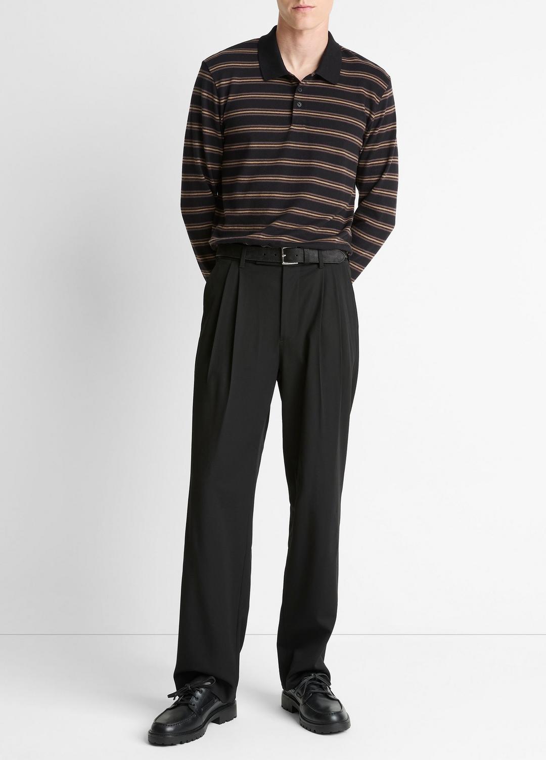 VINCE Sale - Striped Cotton-Blend Long-Sleeve Polo Shirt in Henleys & Polos
