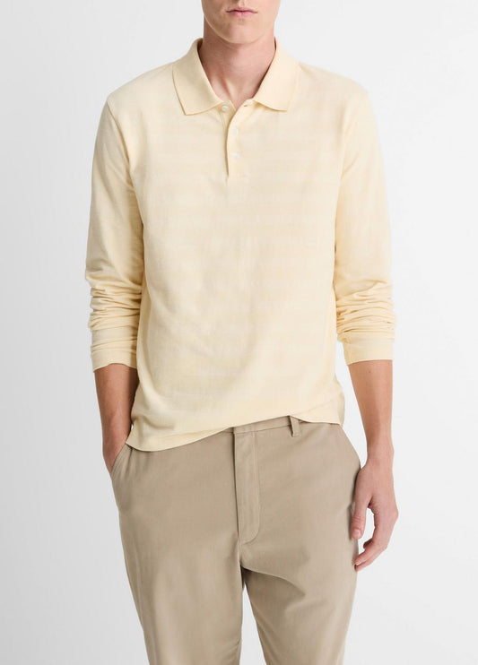 VINCE Customer Favorite - Jacquard-Stripe Cotton Long-Sleeve Polo Shirt in Long Sleeve
