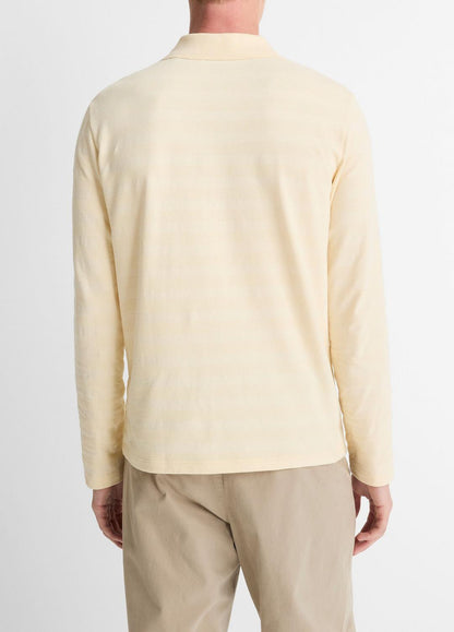 VINCE Customer Favorite - Jacquard-Stripe Cotton Long-Sleeve Polo Shirt in Long Sleeve