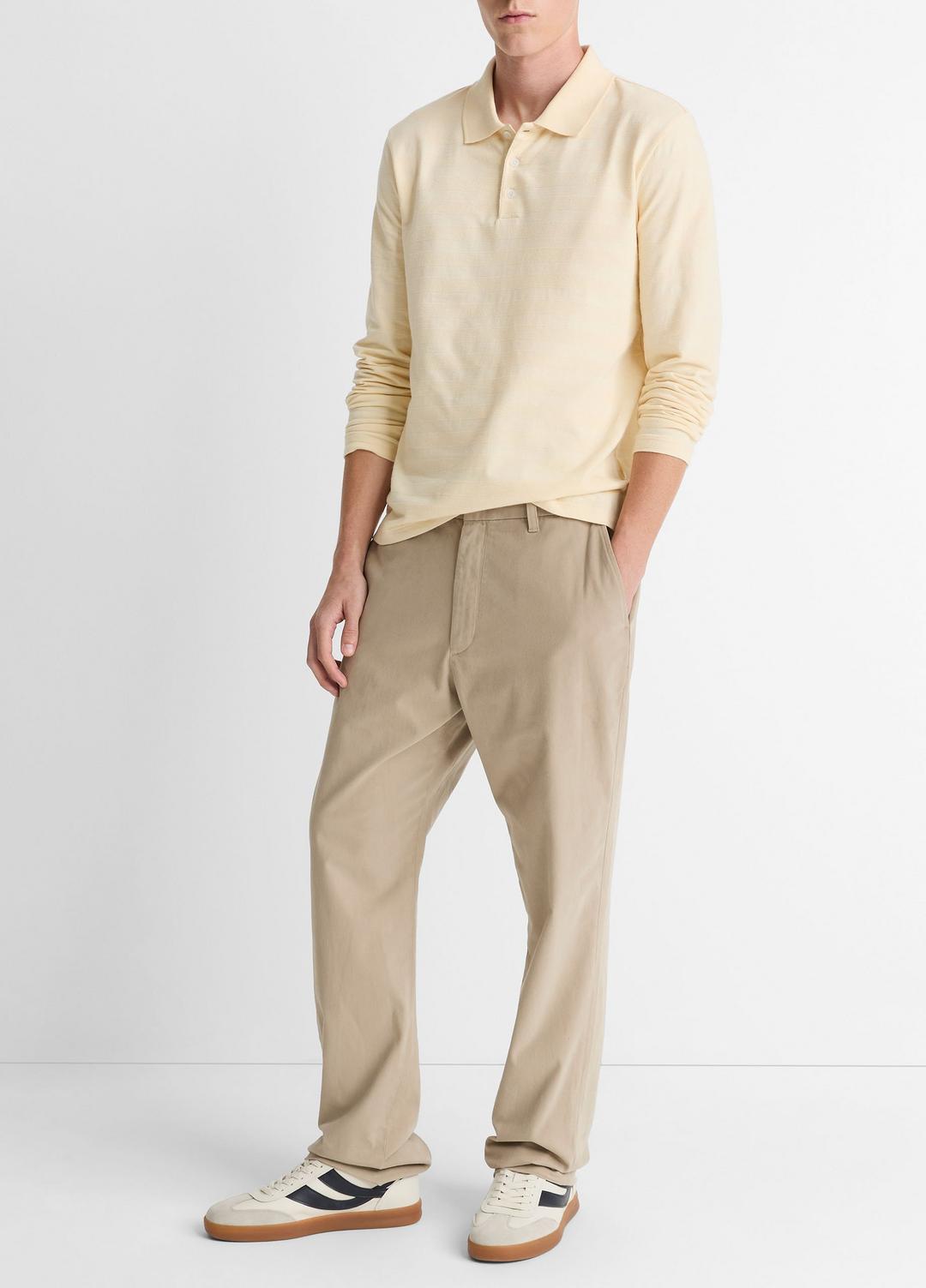 VINCE Customer Favorite - Jacquard-Stripe Cotton Long-Sleeve Polo Shirt in Long Sleeve