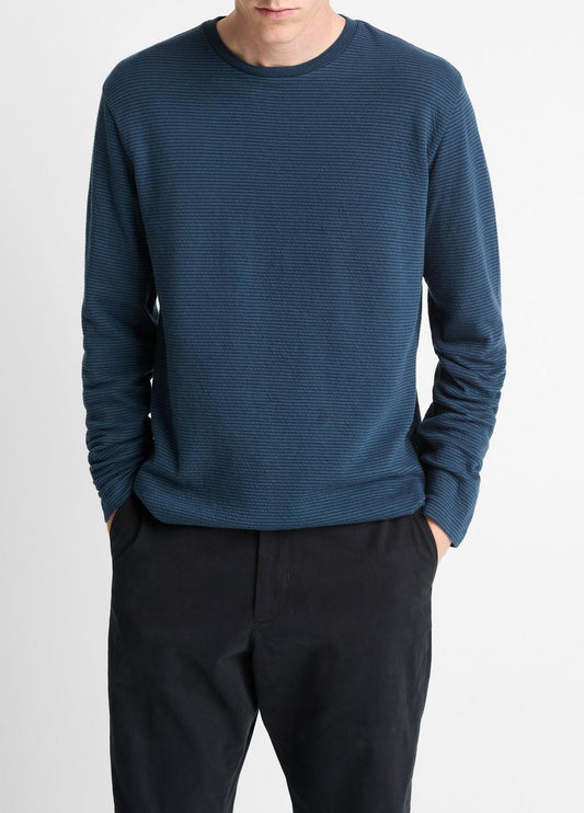 VINCE Top Pick - Striped Double-Knit Pima Cotton Long-Sleeve T-Shirt in Long Sleeve