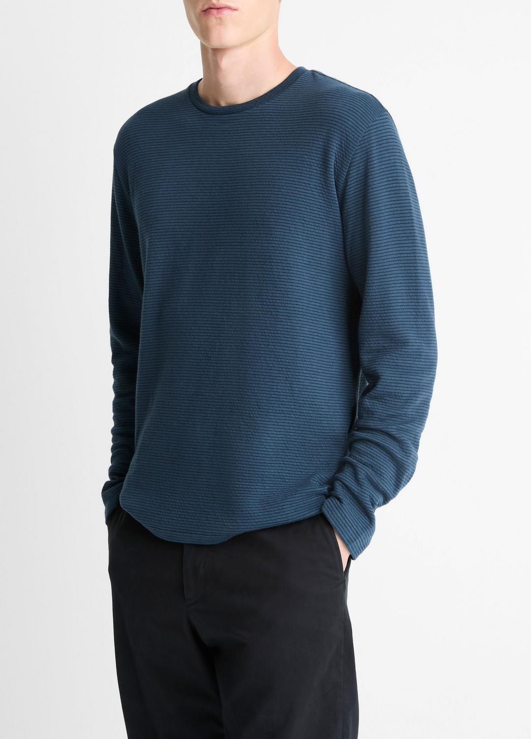 VINCE Top Pick - Striped Double-Knit Pima Cotton Long-Sleeve T-Shirt in Long Sleeve