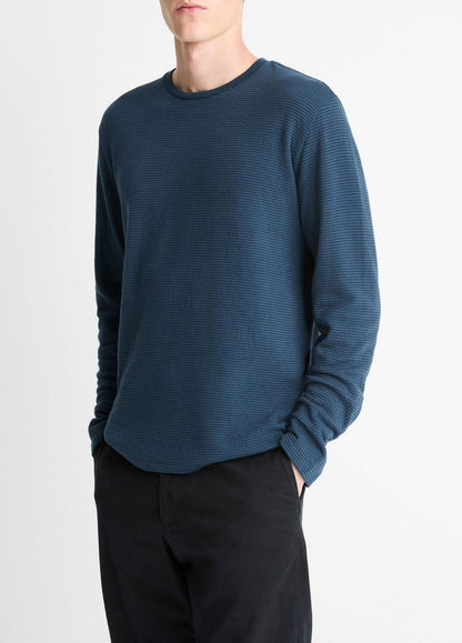 VINCE Top Pick - Striped Double-Knit Pima Cotton Long-Sleeve T-Shirt in Long Sleeve