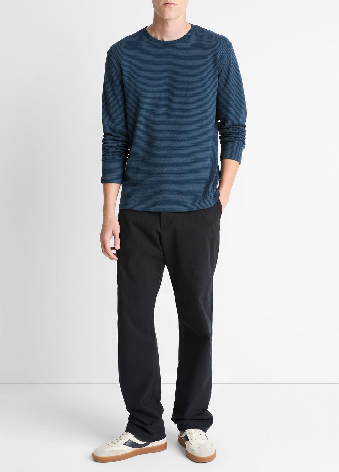 VINCE Top Pick - Striped Double-Knit Pima Cotton Long-Sleeve T-Shirt in Long Sleeve