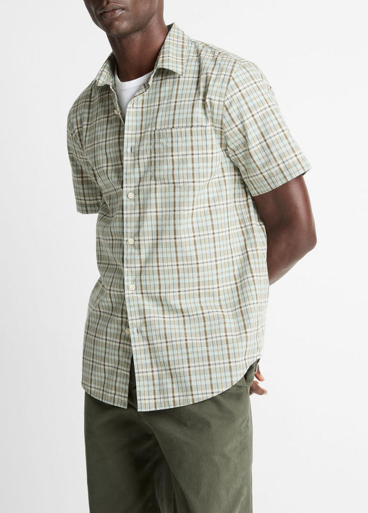 VINCE Recommended - Polson Plaid Cotton Short-Sleeve Button-Front Shirt in Short Sleeve