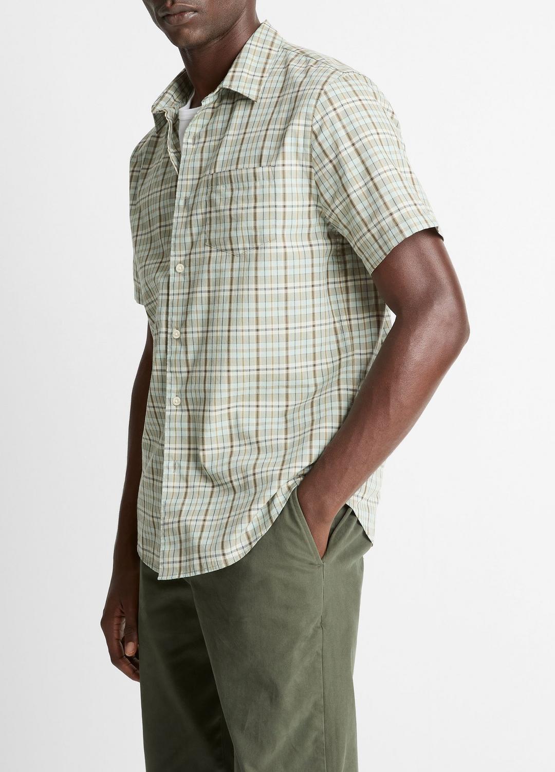 VINCE Recommended - Polson Plaid Cotton Short-Sleeve Button-Front Shirt in Short Sleeve