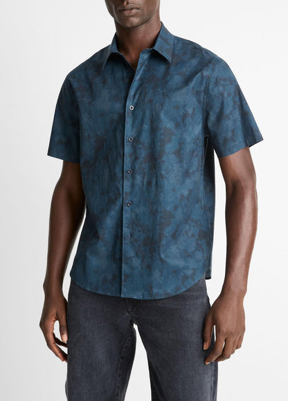 VINCE Special Offer - Dyed Camouflage Cotton Short-Sleeve Button-Front Shirt in Short Sleeve