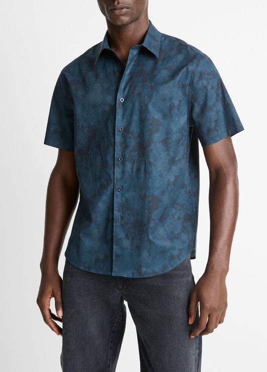 VINCE Special Offer - Dyed Camouflage Cotton Short-Sleeve Button-Front Shirt in Short Sleeve