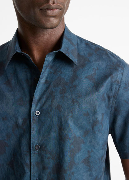 VINCE Special Offer - Dyed Camouflage Cotton Short-Sleeve Button-Front Shirt in Short Sleeve