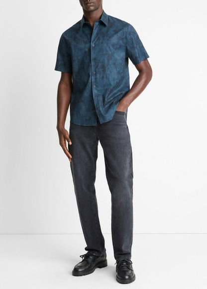VINCE Special Offer - Dyed Camouflage Cotton Short-Sleeve Button-Front Shirt in Short Sleeve