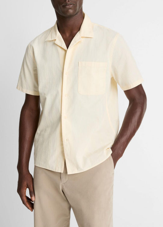 VINCE Recommended - Union Stripe Cotton Short-Sleeve Loop-Collar Shirt in Short Sleeve