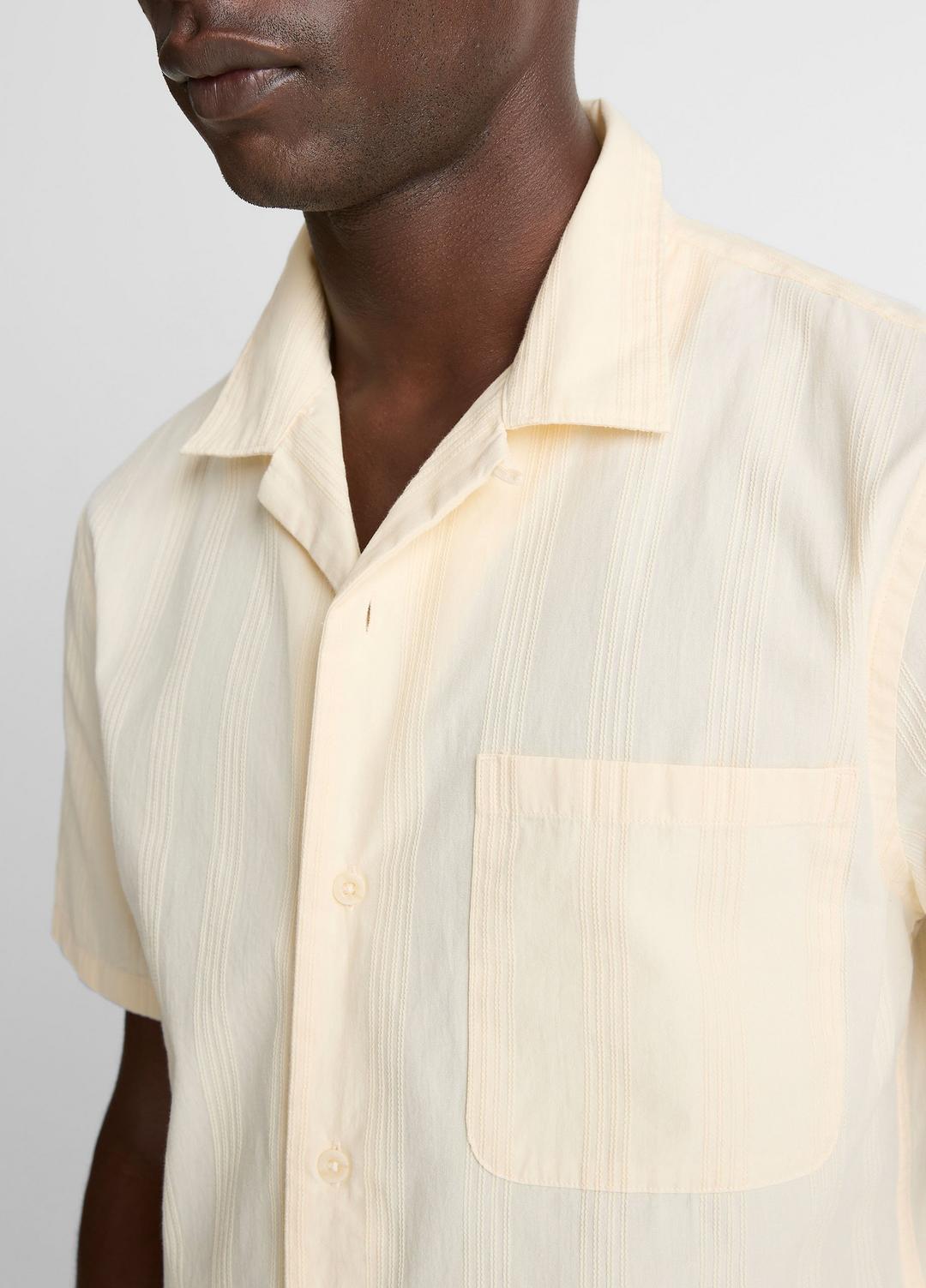 VINCE Recommended - Union Stripe Cotton Short-Sleeve Loop-Collar Shirt in Short Sleeve