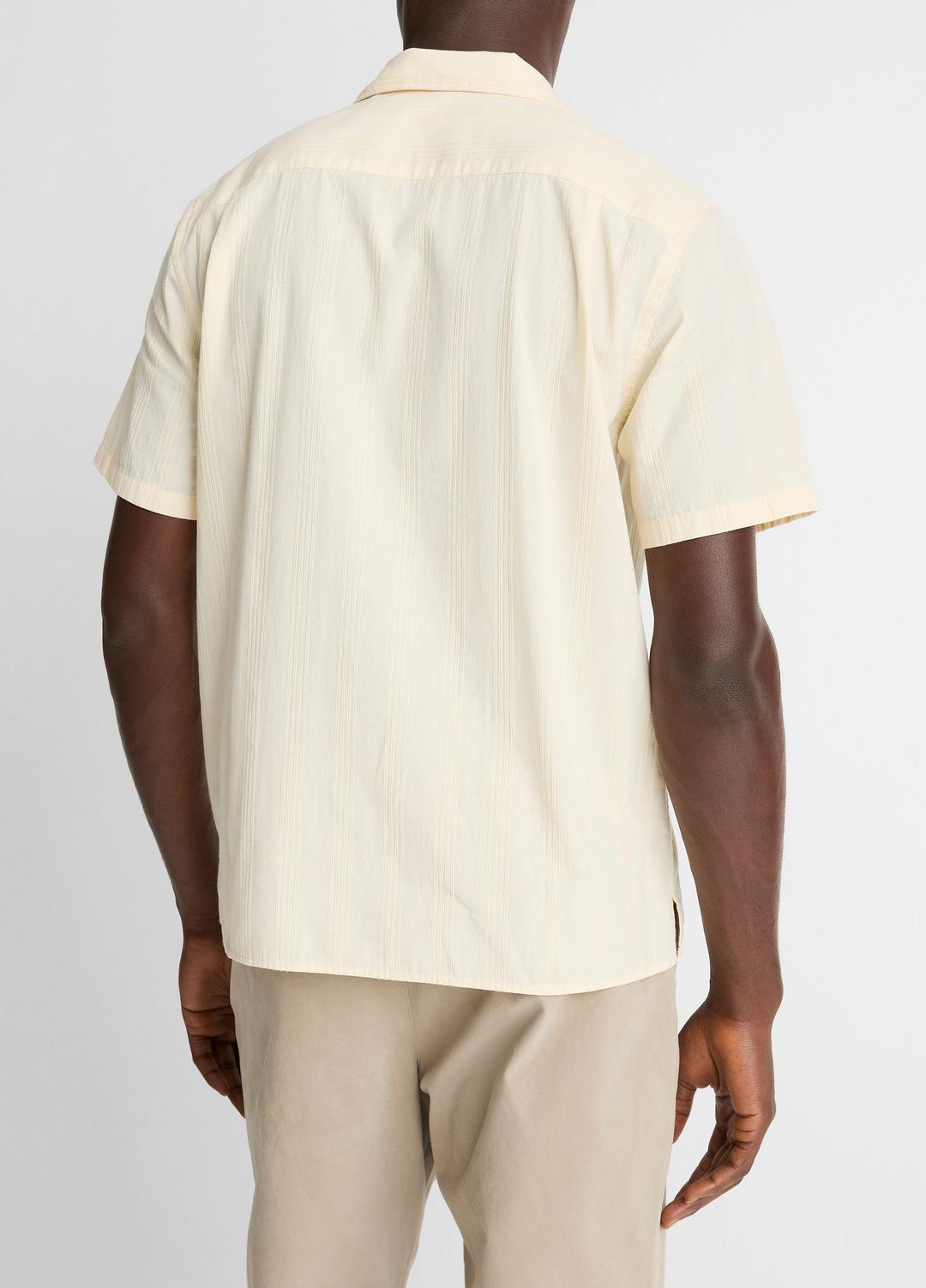 VINCE Recommended - Union Stripe Cotton Short-Sleeve Loop-Collar Shirt in Short Sleeve