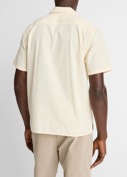 VINCE Recommended - Union Stripe Cotton Short-Sleeve Loop-Collar Shirt in Short Sleeve