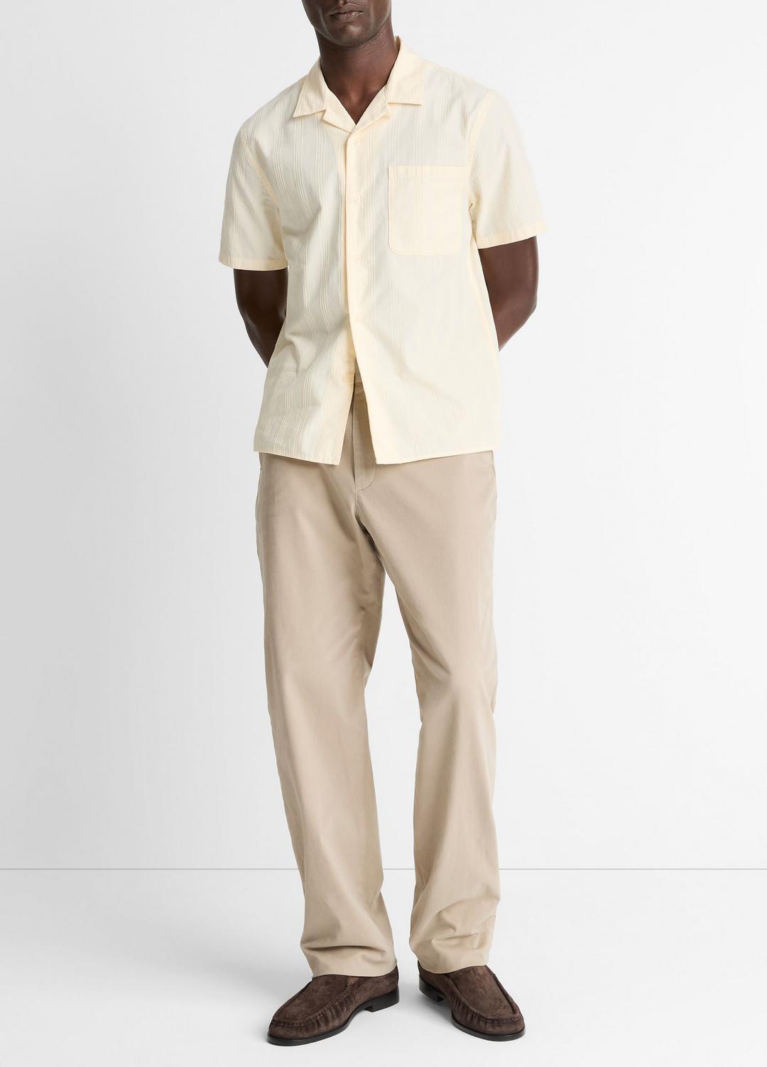 VINCE Recommended - Union Stripe Cotton Short-Sleeve Loop-Collar Shirt in Short Sleeve